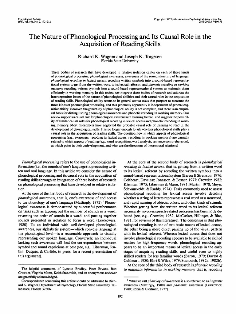 The Nature of Phonological Processing and Its Causal Role in The ...