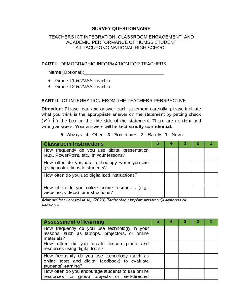 Survey Questionnaire Teachers | PDF | Educational Technology | Teachers