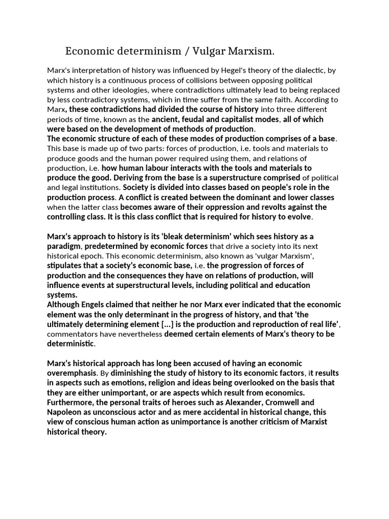 Economic Determinism Pdf Karl Marx Marxism