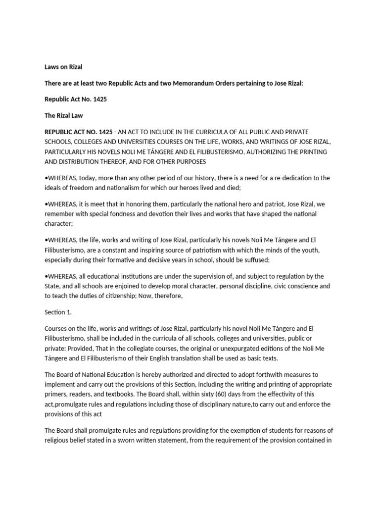 Laws On Rizal-WPS Office | PDF | Catholic Church
