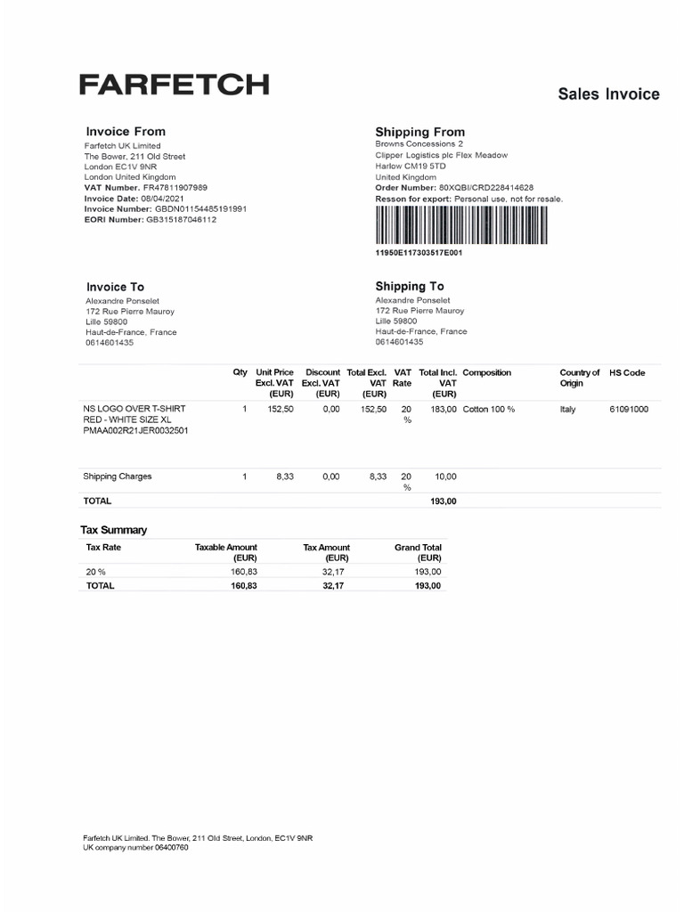 Invoice Palm Angels Red | PDF