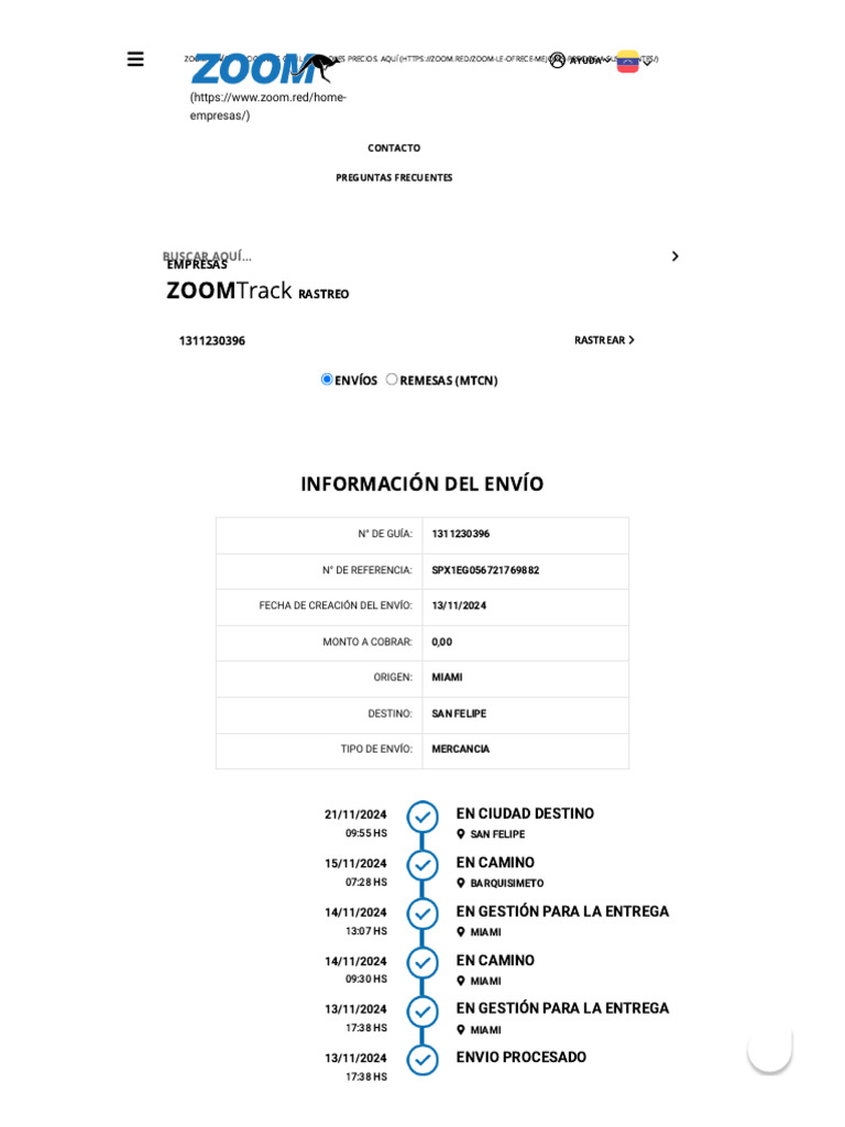 Seguimiento de Envíos Zoom en Venezuela | PDF