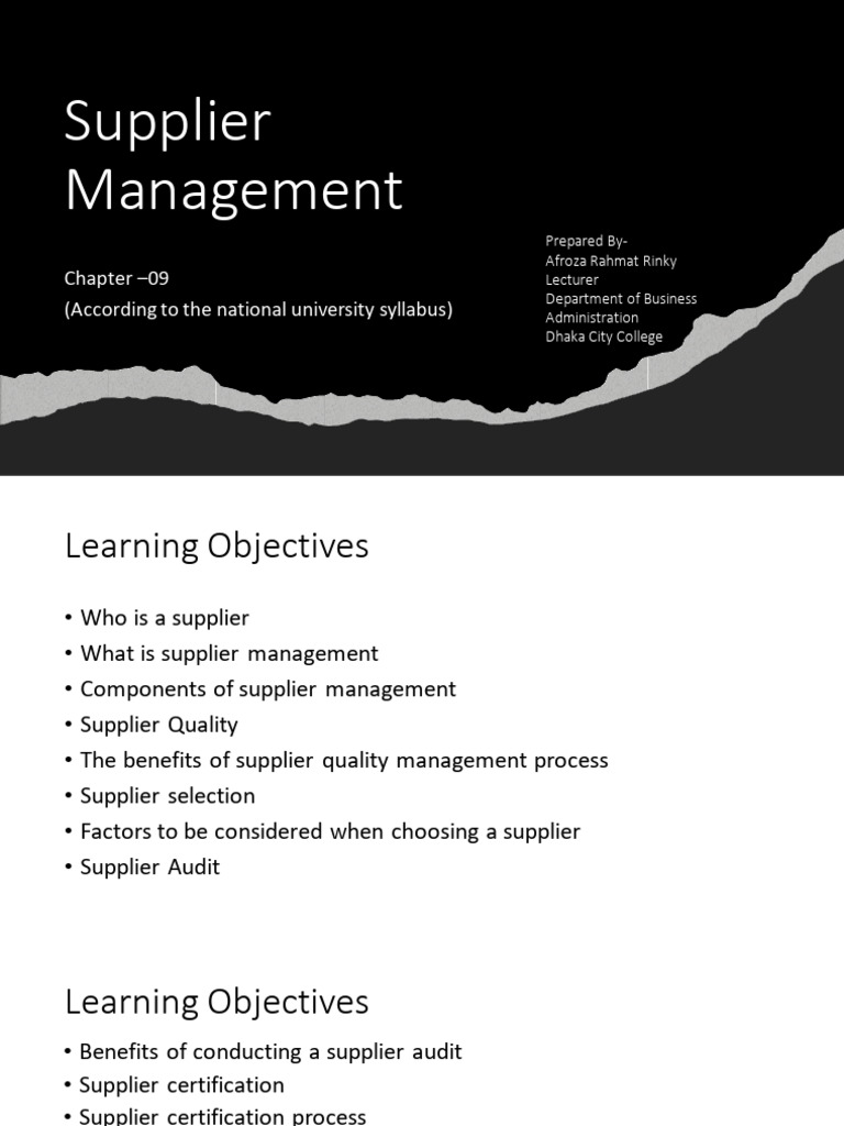 Chapter 09 - Supplier Management | PDF | Supply Chain | Audit