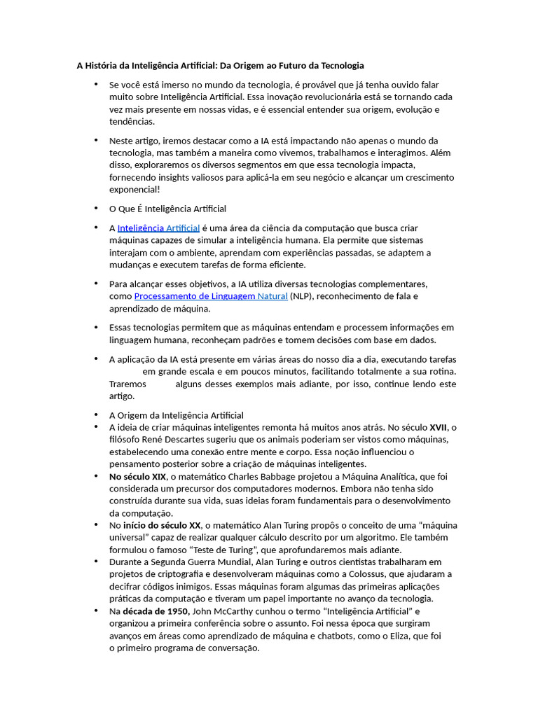 A Evolução da Inteligência Artificial | PDF | Inteligência artificial ...