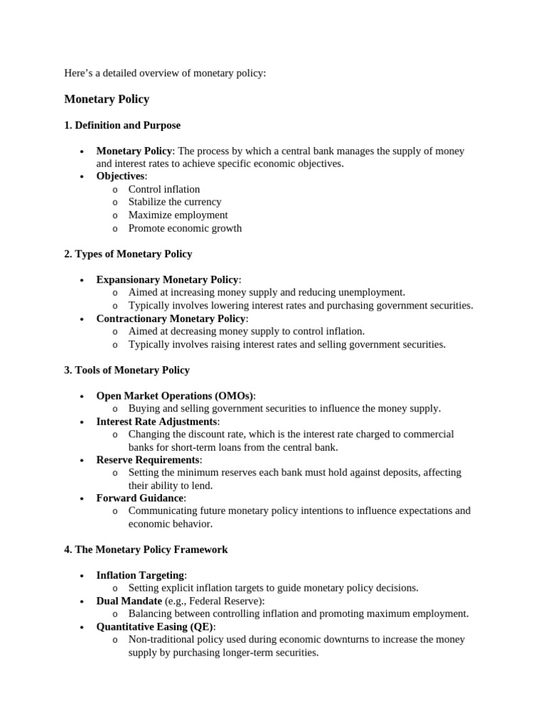 Monetary Policy Lecture Notes Brief Outline | PDF | Monetary Policy ...