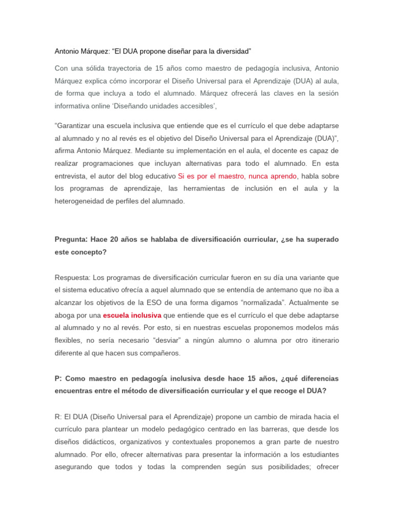 Implementación del DUA en el Aula Inclusiva | PDF | Plan de estudios ...
