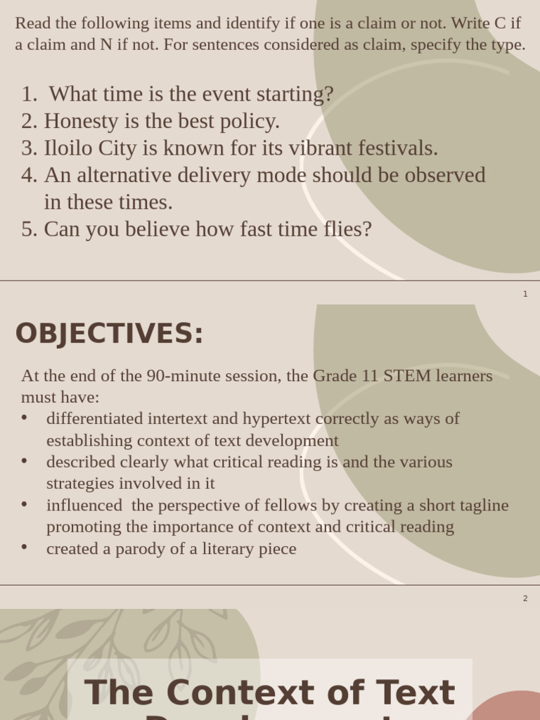 Claims and Context in Text Development | PDF | Intertextuality | Human ...