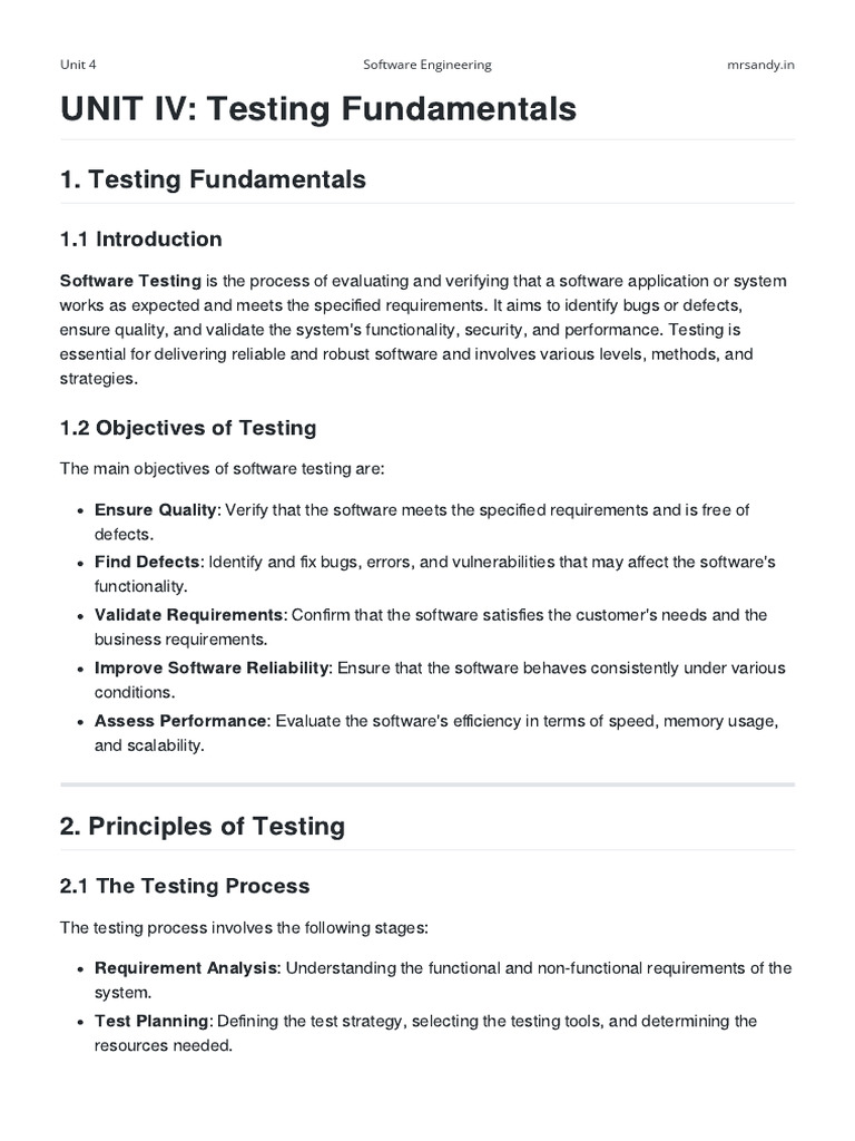 Testing Fundamentals Overview | PDF | Software Testing | Formal ...