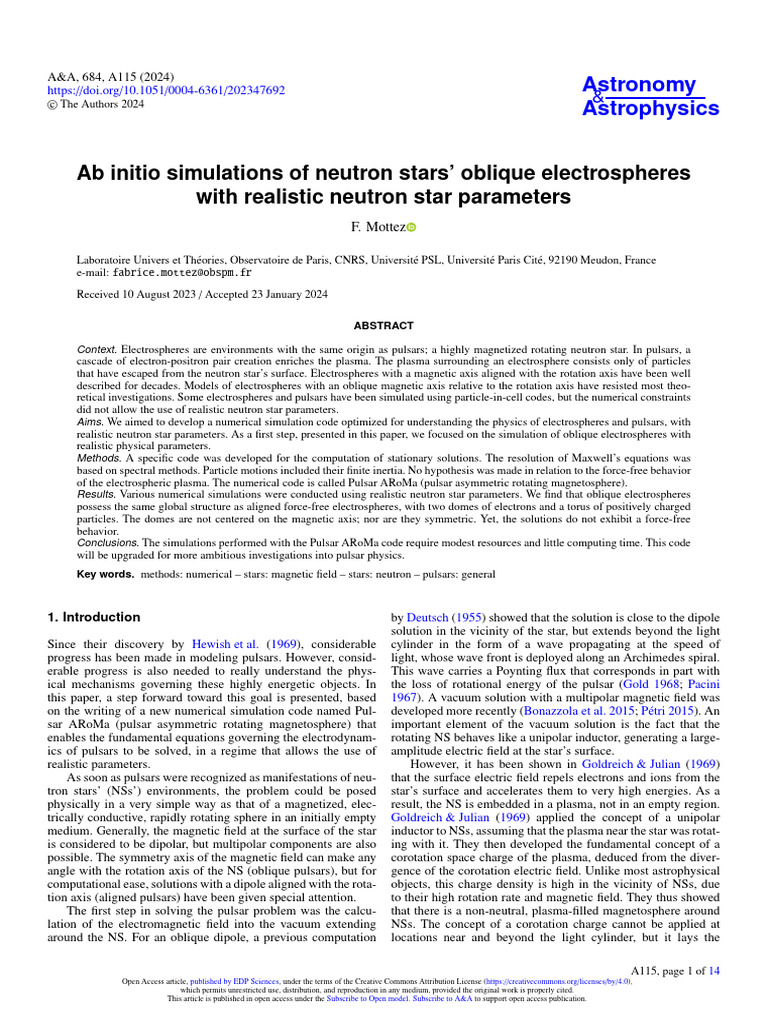 Ab Initio Simulations of Neutron Stars Oblique El | PDF | Magnetic ...