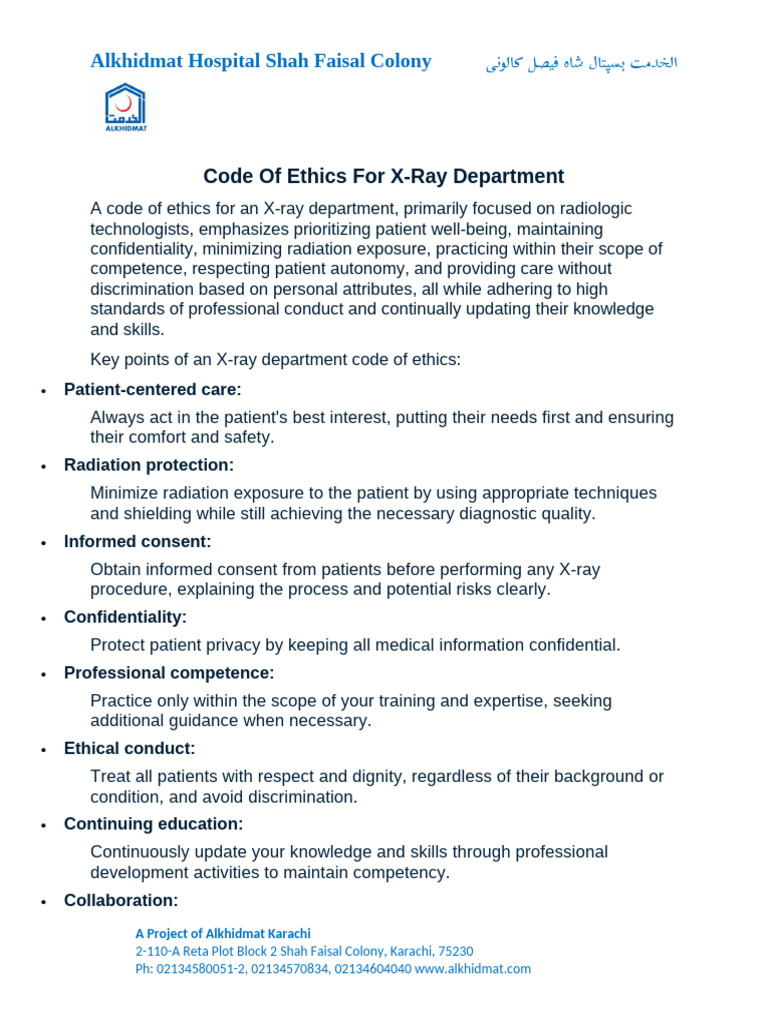 X-Ray Department Code of Ethics | PDF | Radiology | Radiography