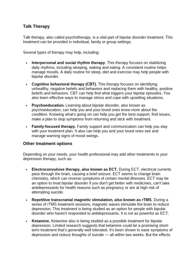 Talk Therapy | PDF | Major Depressive Disorder | Bipolar Disorder