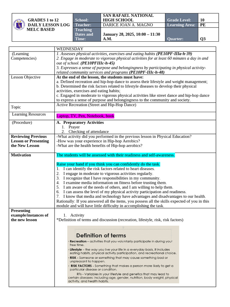 PE Lesson on Hip-Hop Dance & Fitness | PDF | Physical Education ...