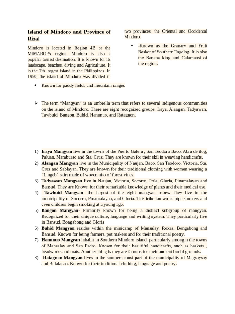 Island of Mindoro and Province of Rizal | PDF