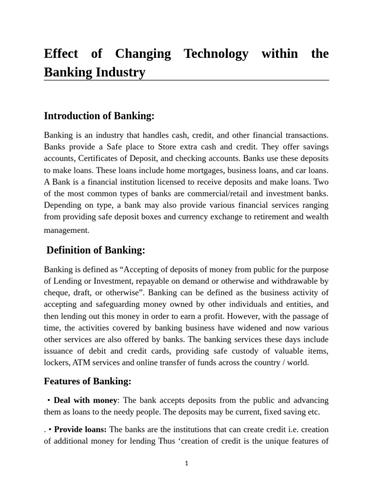 Impact of Technology on Banking Industry | PDF | Banks | Money