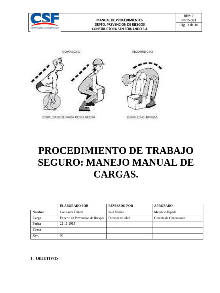 Procedimiento 021 Manejo Manual de Cargas | PDF