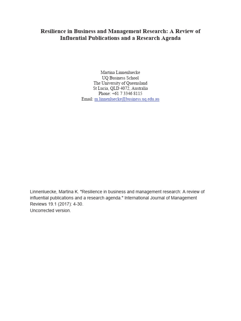 Resilience In Business And Management Re Pdf Psychological