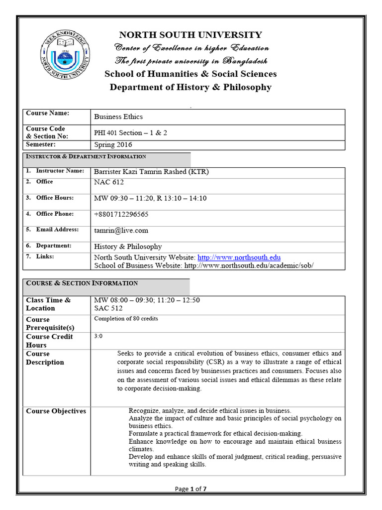 Business Ethics Course Overview PHI 401 | PDF | Business Ethics ...