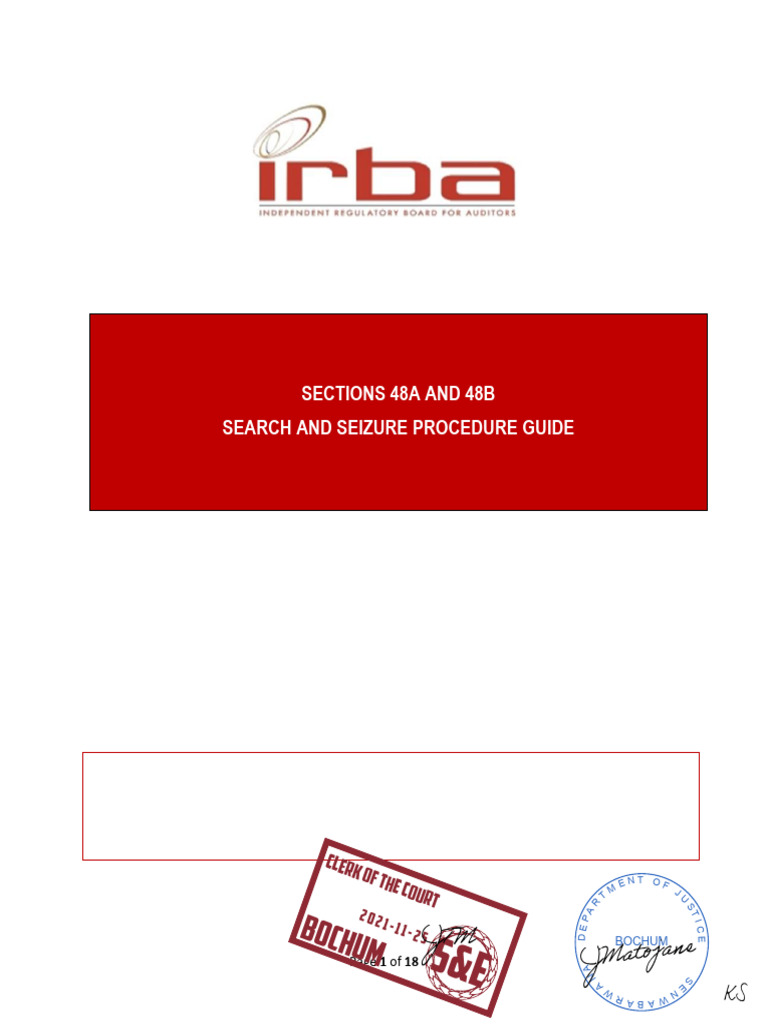IRBA Search and Seizure Procedure Guide | PDF | Search Warrant | Search ...