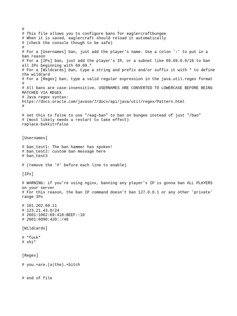 Eaglercraft Bungee Ban Configuration Guide | PDF