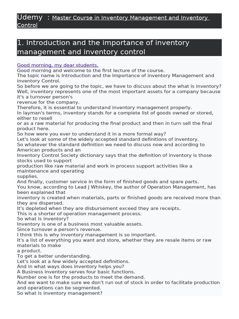 Master Course in Inventory Management and Inventory Control | PDF ...