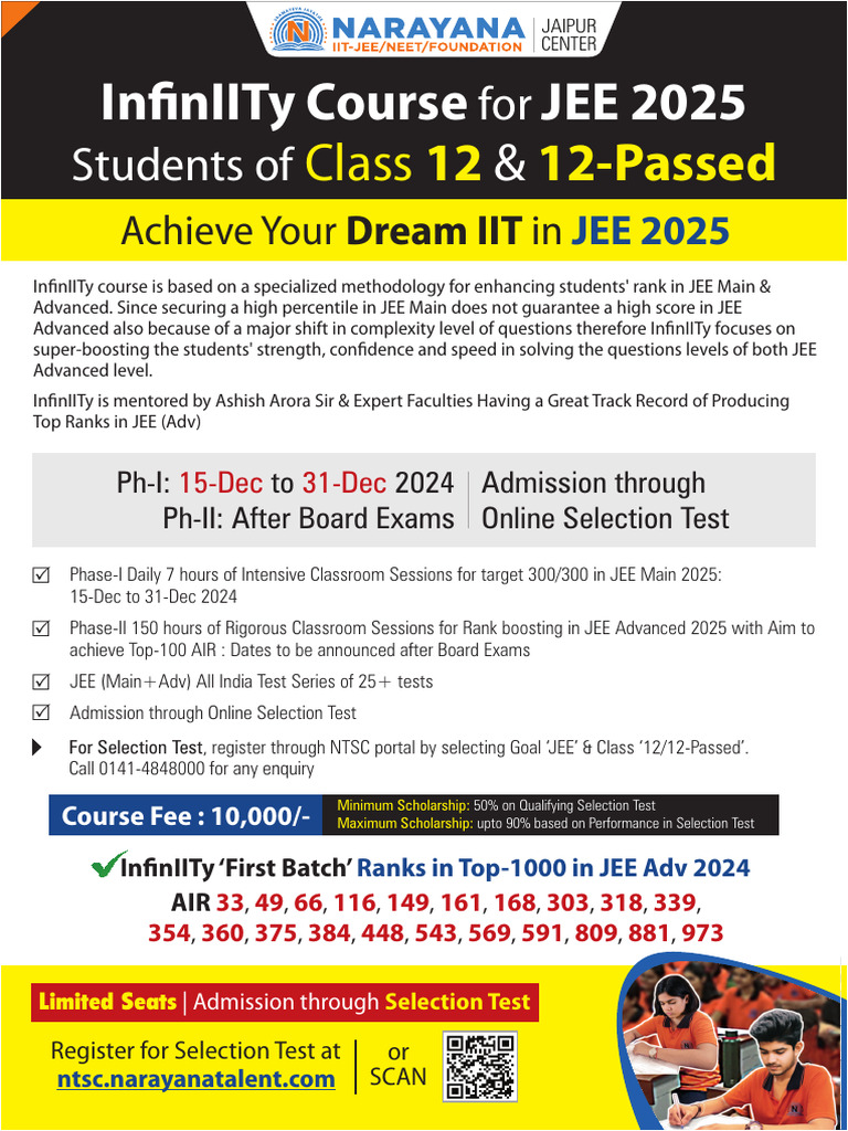 InﬁnIITy Course for JEE 2025 Admission | PDF