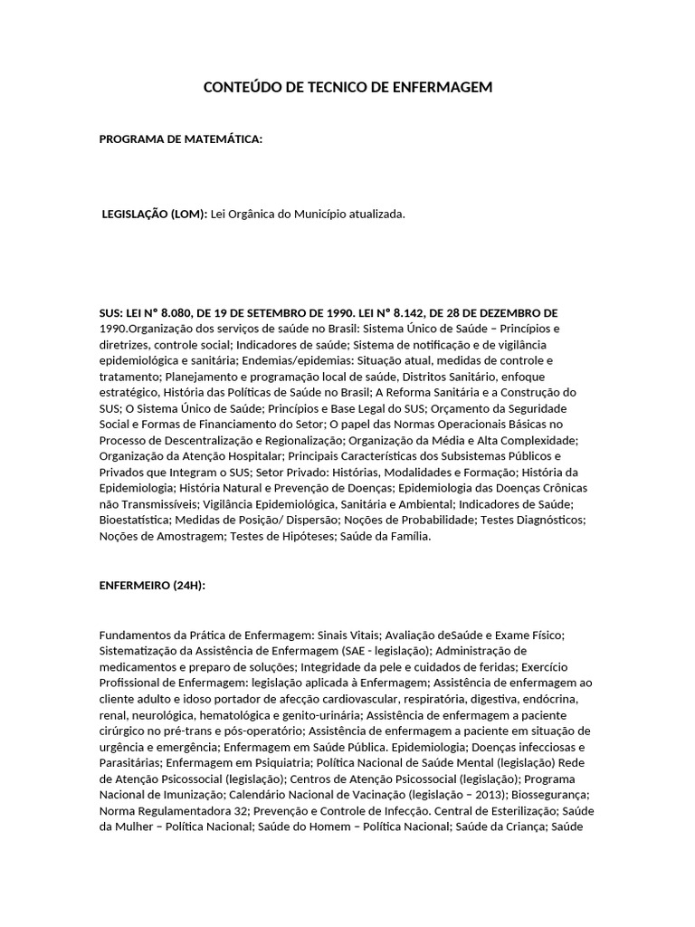 Conteúdo Técnico de Enfermagem e Saúde | PDF | Enfermagem | Epidemiologia