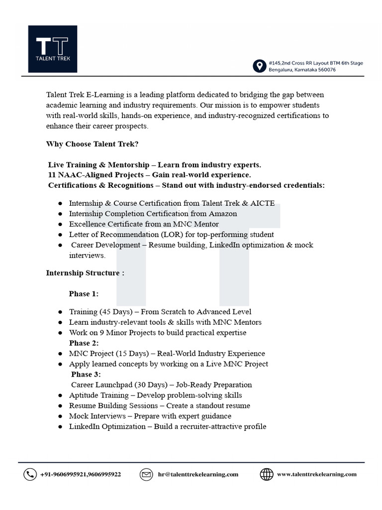 Talent Trek E-Learning Internship Overview | PDF