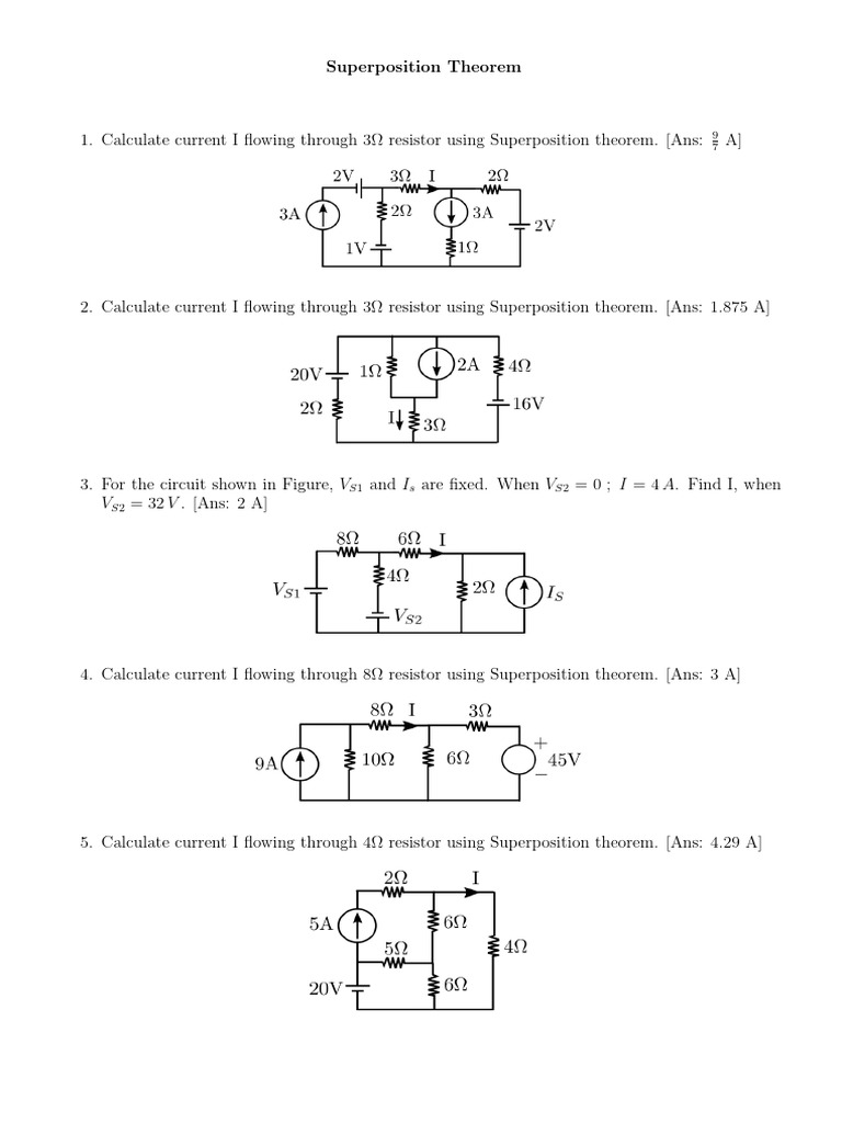 Superposition Theorem Current Calculations | PDF