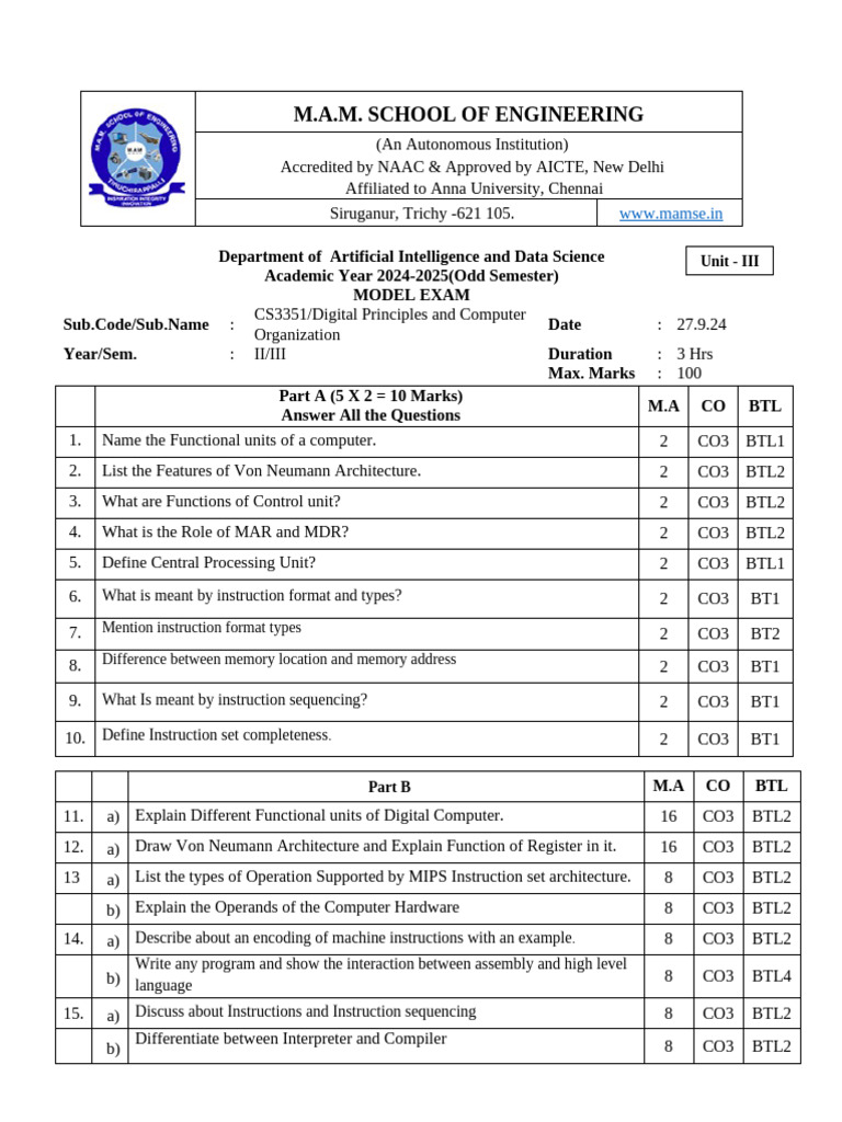 Digital Principles & Computer Organization Exam | PDF | Computer Memory ...
