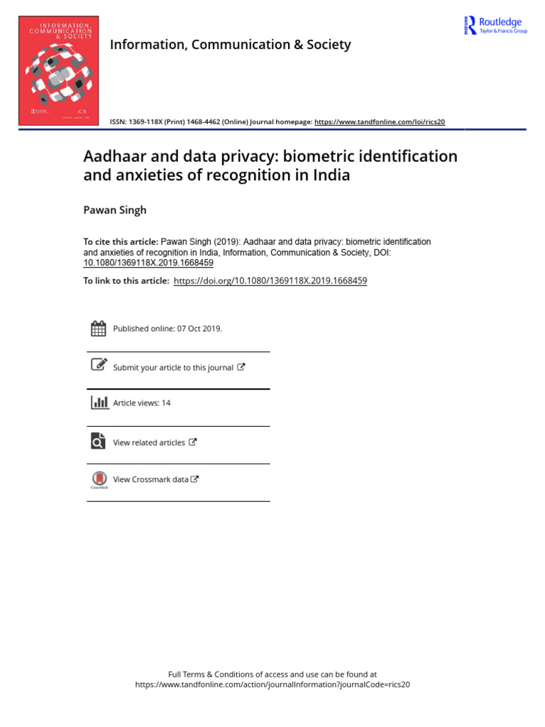 Aadhaar and Data Privacy - Biometric Identification and Anxieties of ...