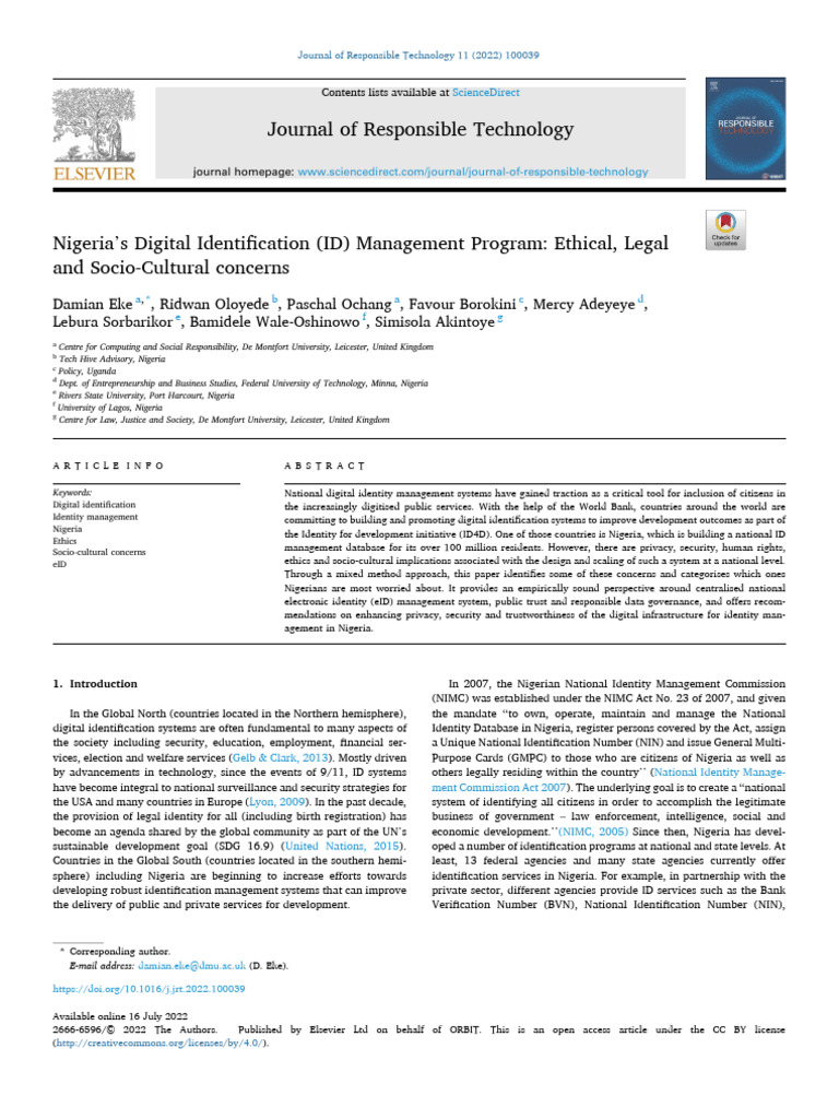 Nigeria's National Digital ID Concerns | PDF | Identity Document ...