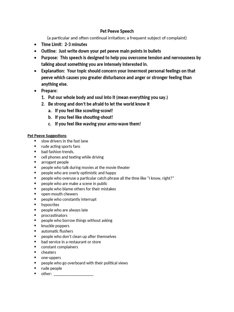 Pet Peeve Speech PDF