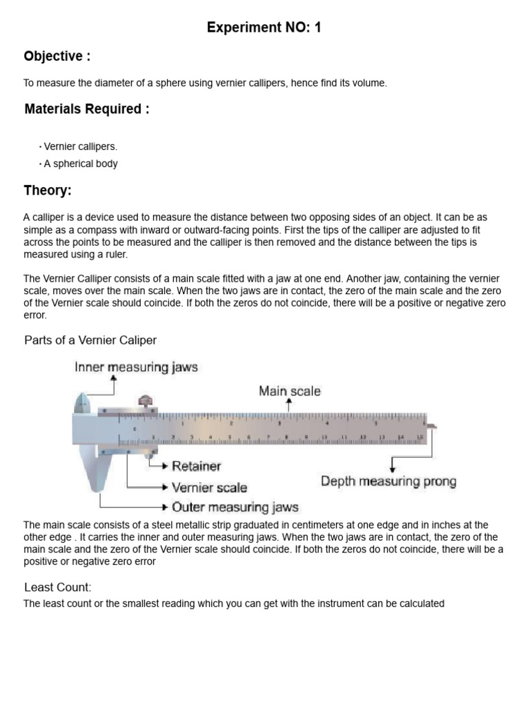 Measuring Sphere Diameter with Vernier Caliper | PDF