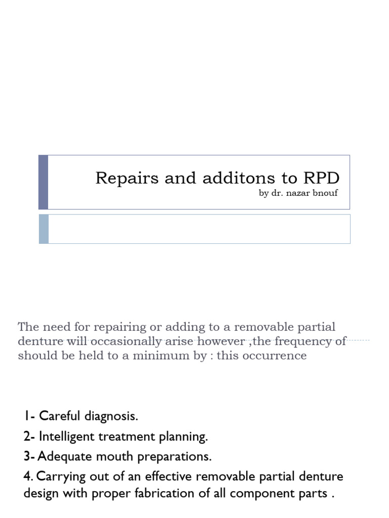 RPD Repairs and Additions Guide | PDF | Dentures | Materials