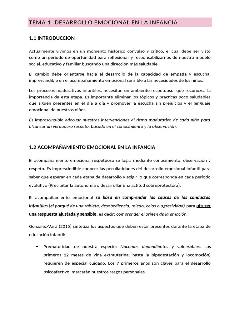 Desarrollo Emocional Infantil y Acompañamiento | PDF | Teoría de apego ...