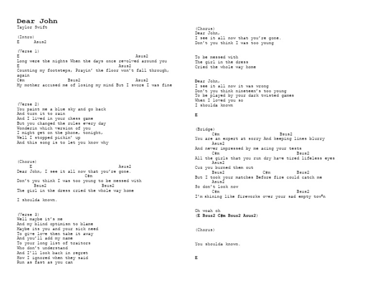 Dear John CHORDS | PDF | Song Structure | Songs