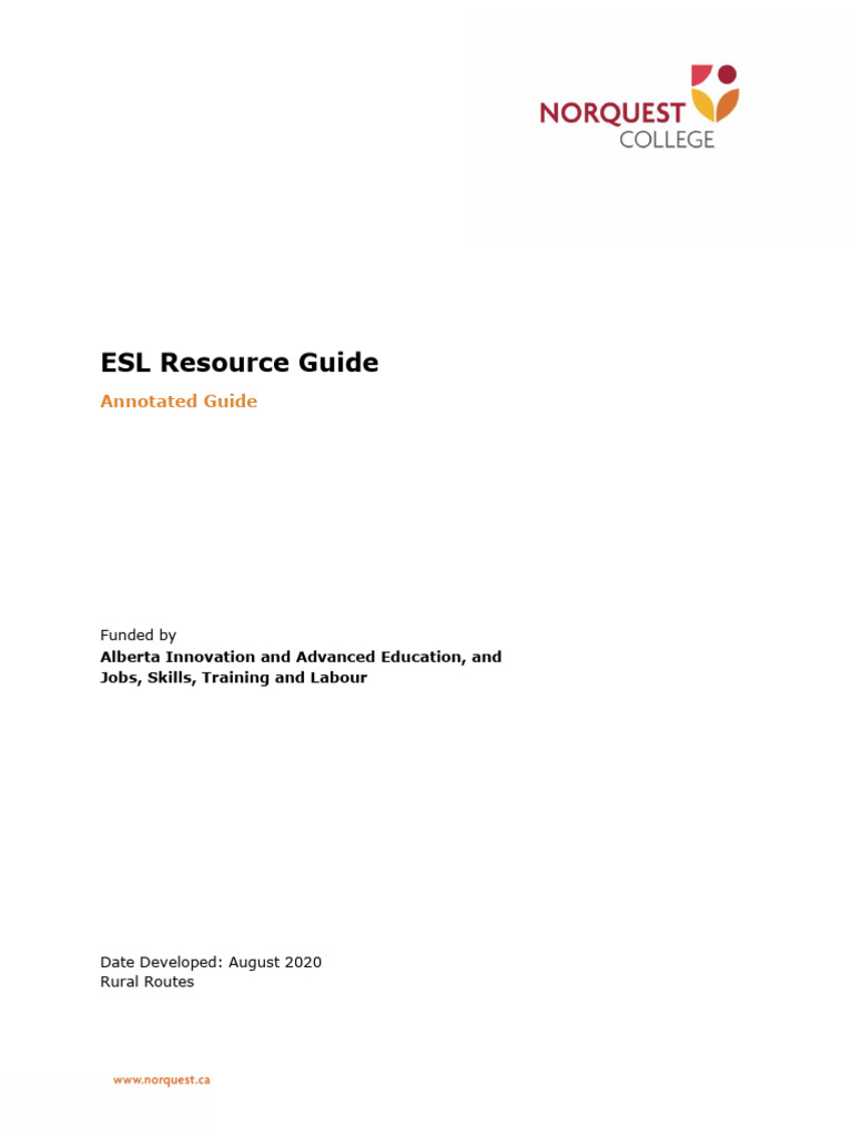 Rural Routes ESL Resource Guide | PDF | English As A Second Or Foreign ...
