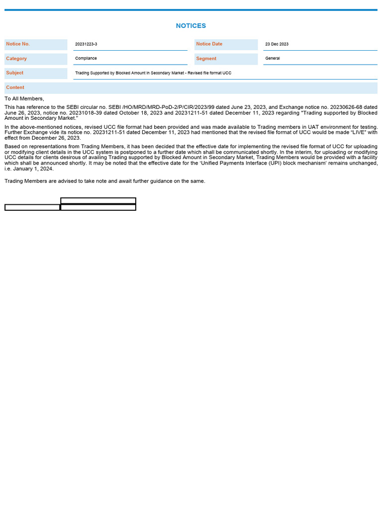 Revised UCC Format Notice for Trading | PDF