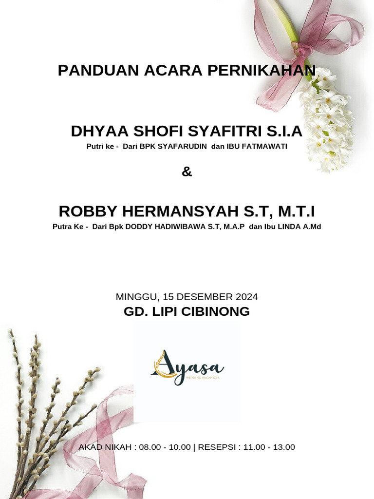 Panduan Acara Pernikahan Shofi & Robby | PDF