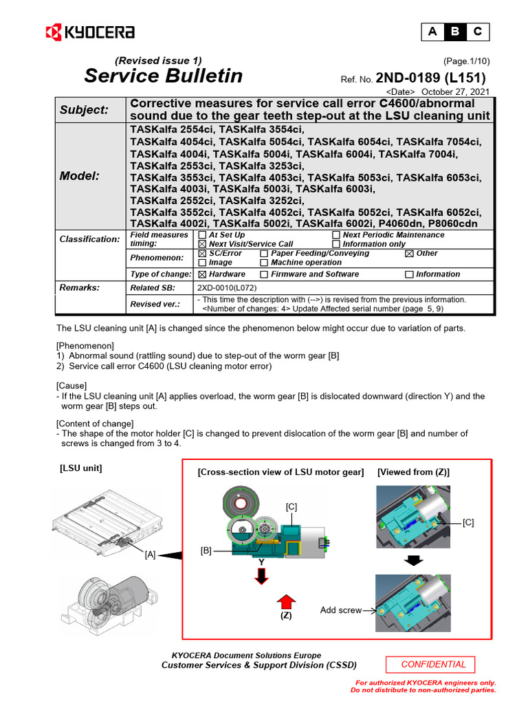 C4600 Error Resolution for Kyocera Models | PDF | Gear | Mechanical ...
