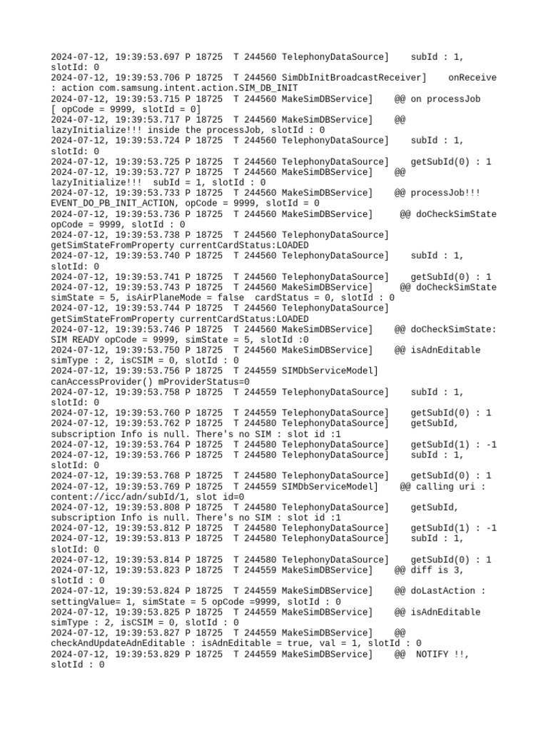SIM Database Initialization Logs | PDF