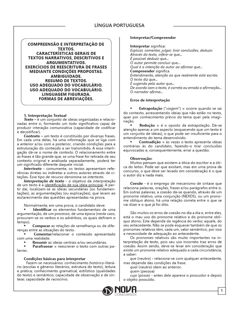 Lingua Portuguesa | PDF | Assunto (gramática) | Predicado (gramática)