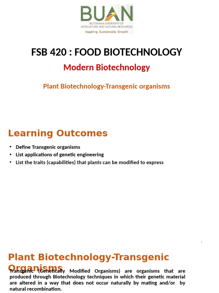 Transgenic Plant Biotechnology Overview | PDF | Genetic Engineering | Gene