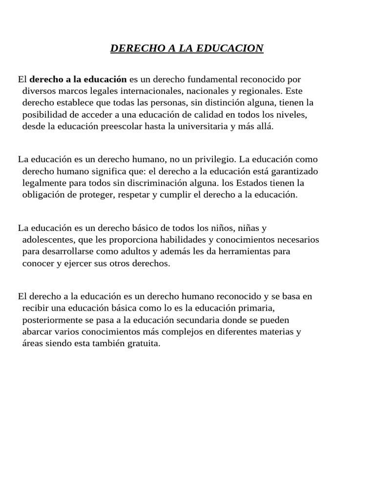 Derecho a la Educación: Un Derecho Humano | PDF