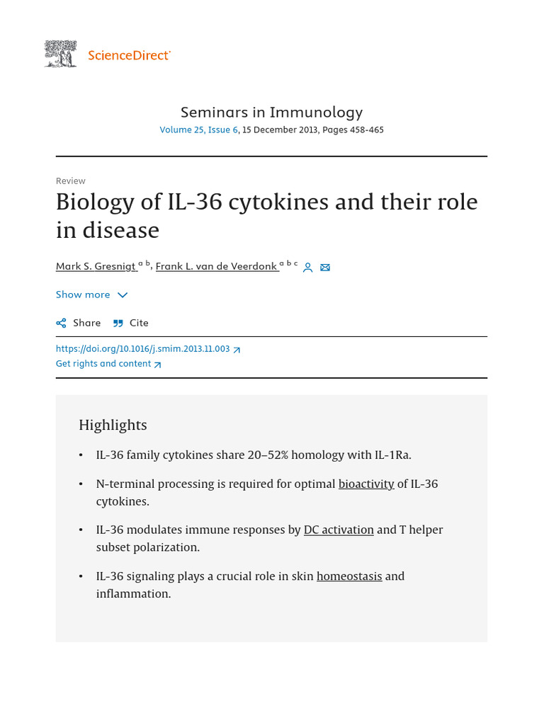 Biology of IL-36 Cytokines and Their Role in Disease - ScienceDirect ...