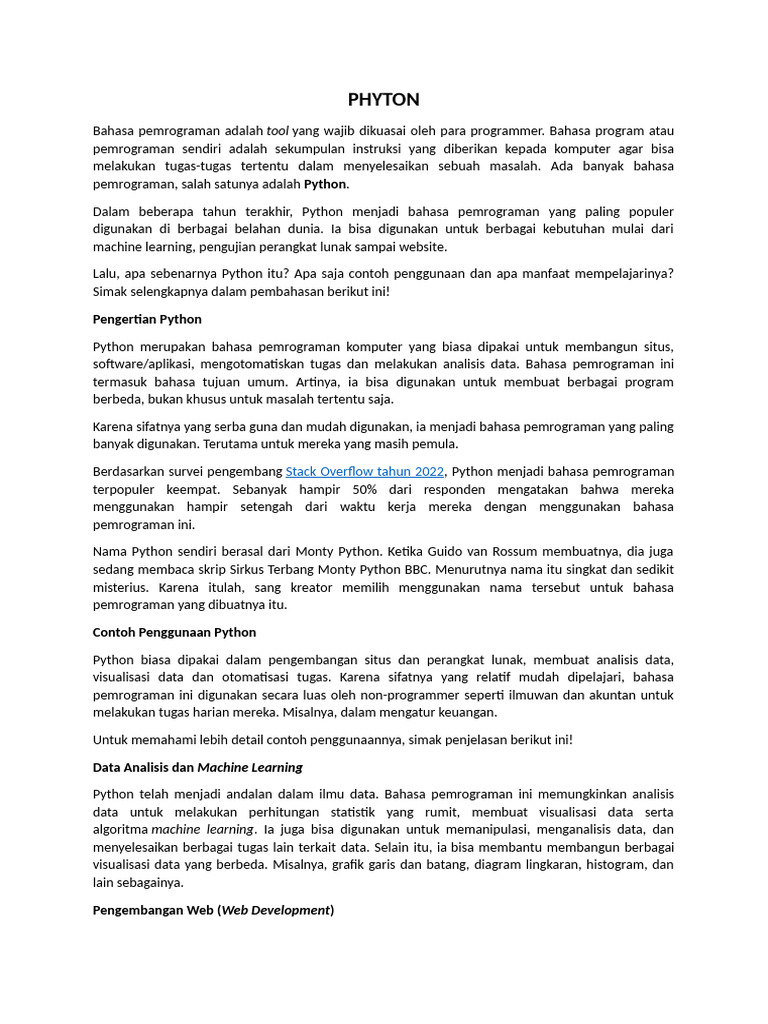 Panduan Lengkap Bahasa Pemrograman Python | PDF