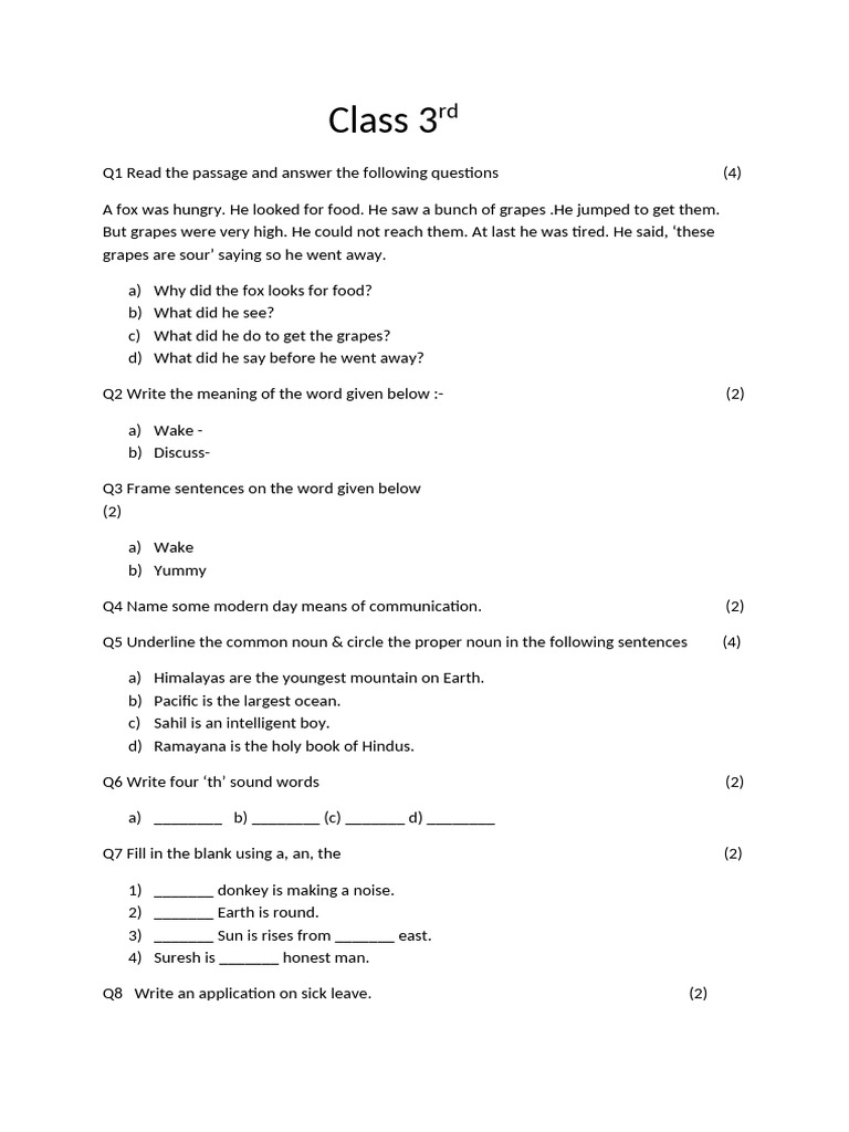 Class 3rd Engish | PDF