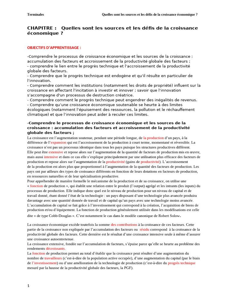 Sources et défis de la croissance économique | PDF | Croissance ...