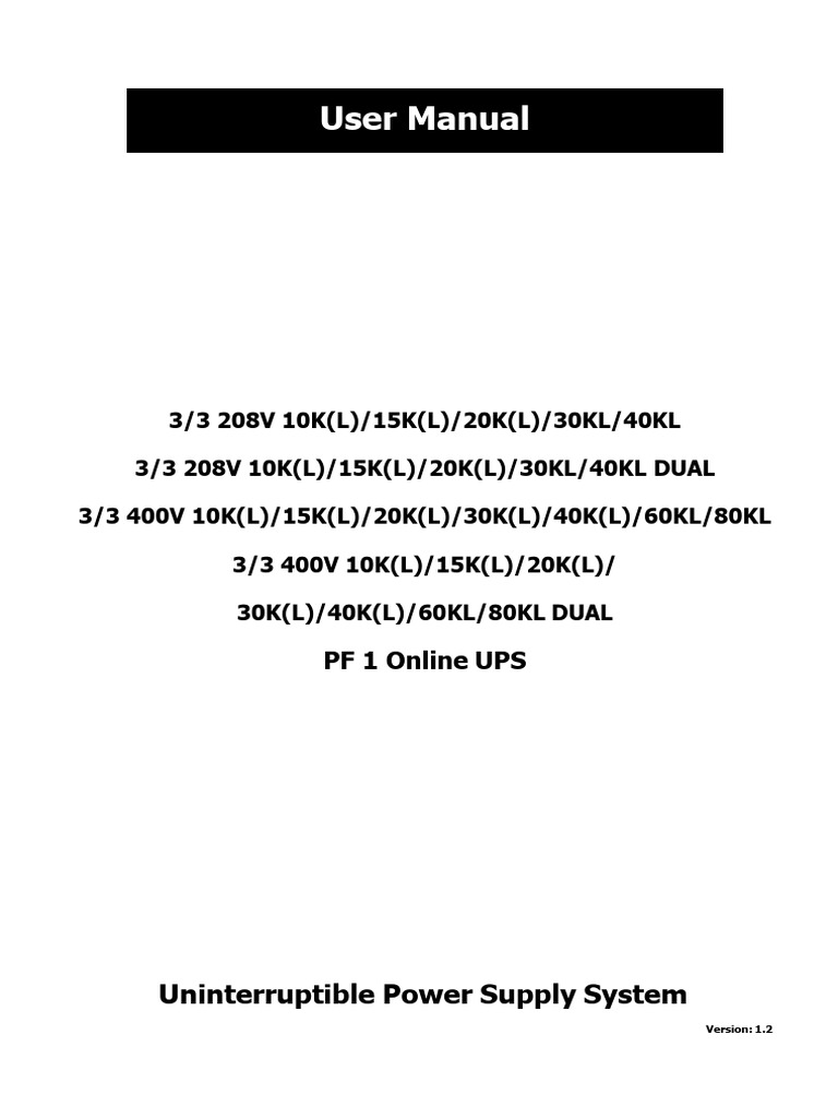 208V & 400V UPS User Manual | PDF | Mains Electricity | Power Supply