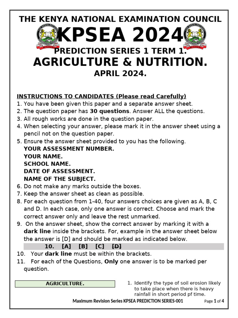 KPSEA 2024 Agriculture Prediction Paper | PDF | Vegetables | Soil